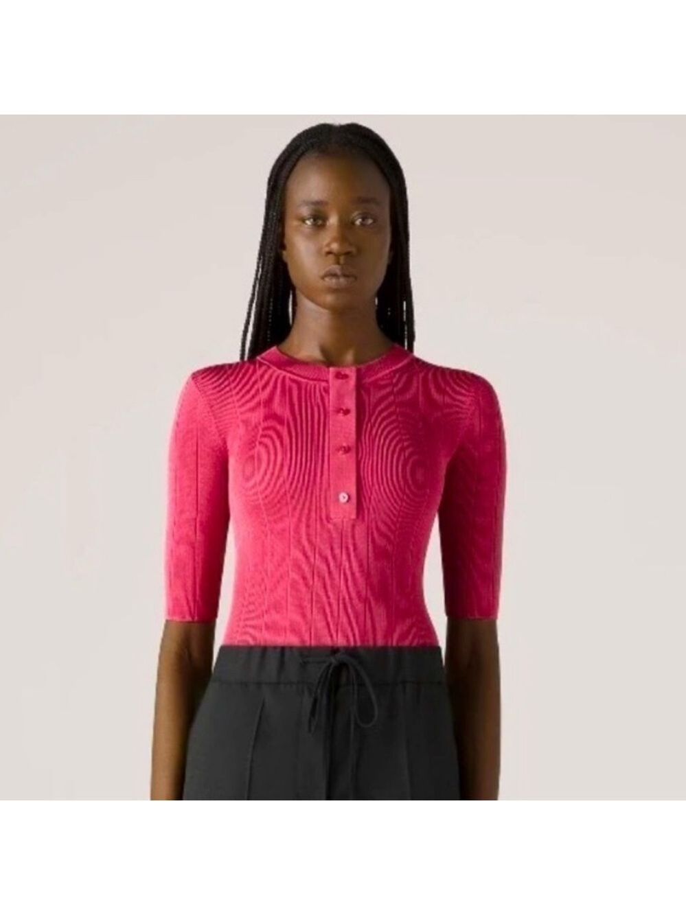 NWT St. John Bright Rayon Knit Elbow Sleeve Henley Top